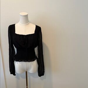 Nine Britton Willow Sheer Sleeve Smocked Blouse Black Small NWT
